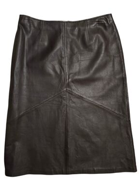 Vakko Sport Vintage Dark Brown Leather Pencil Skirt 14 Y2K